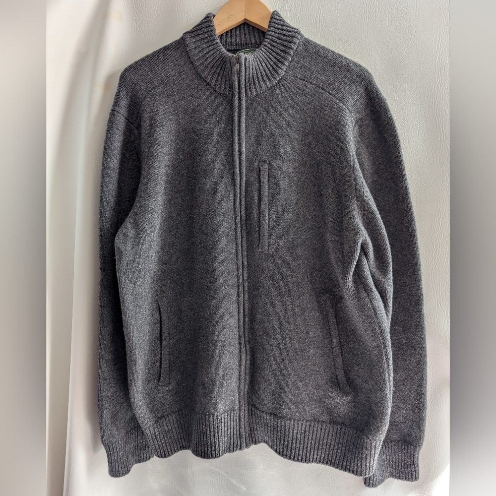 Overland Wool Yak Grey Full Zip Knit Cardigan Sweater Zippered Pockets - XXL